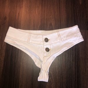 White Denim Double Button Denim Booty Shorts